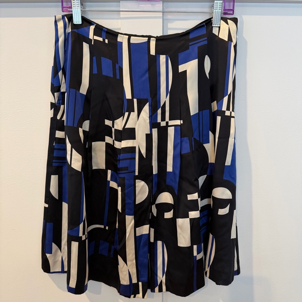 VTG Lauren Ralph Lauren 100% Silk Skirt Blue Abstract Pleats Luxury‎ Retro 6